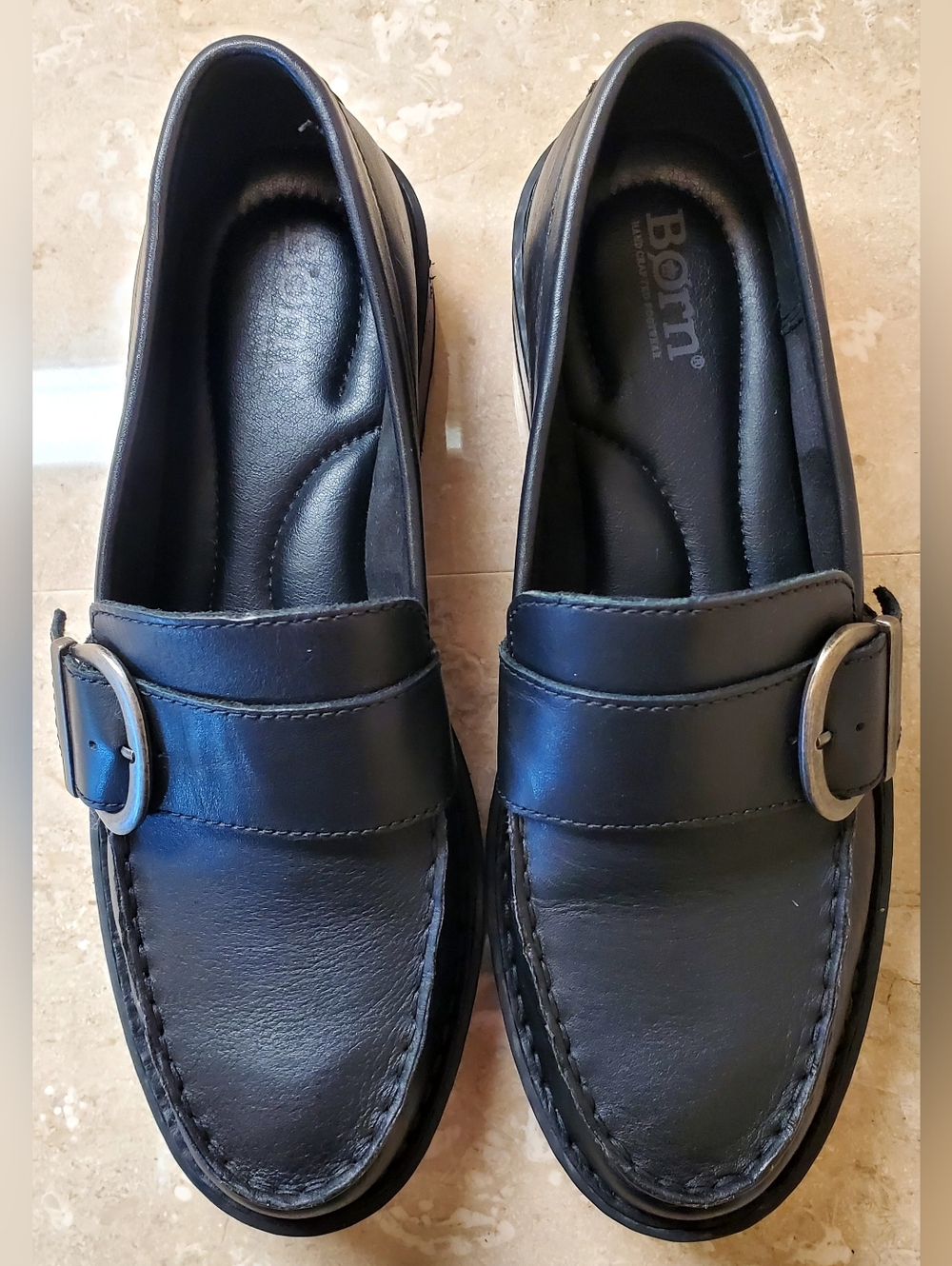 Women's Born Black Contessa Leather Buckle Penny Loafers Size 8 - Picture 7 of 11